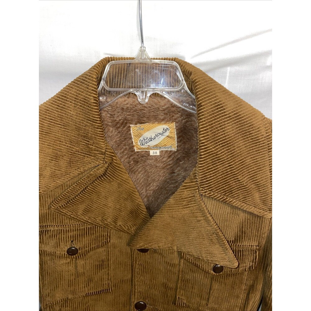 Weathercaster Men’s Corduroy Coat Size Medium Brown Fleece Lined Belted Outdoors - Picture 3 of 12